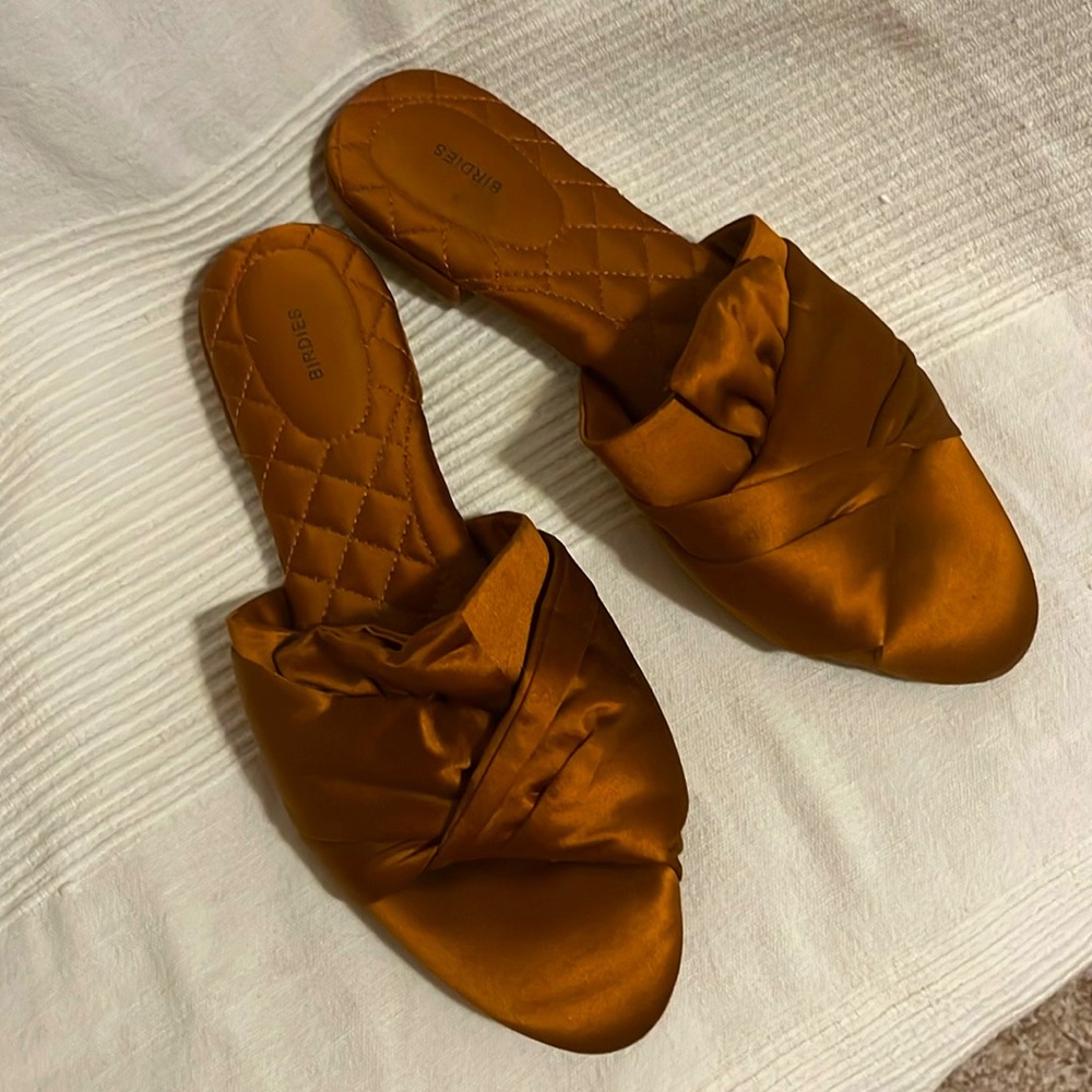 Birdies size 10 women’s shoes mules copper satin lightly worn pre owned